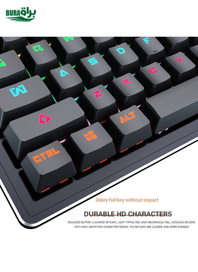BURAQ - LEAVEN K880 104 Keys Gaming Green Axis Office Computer Wired Mechanical Keyboard, Cabel Length:1.6m(Black) - Image 1
