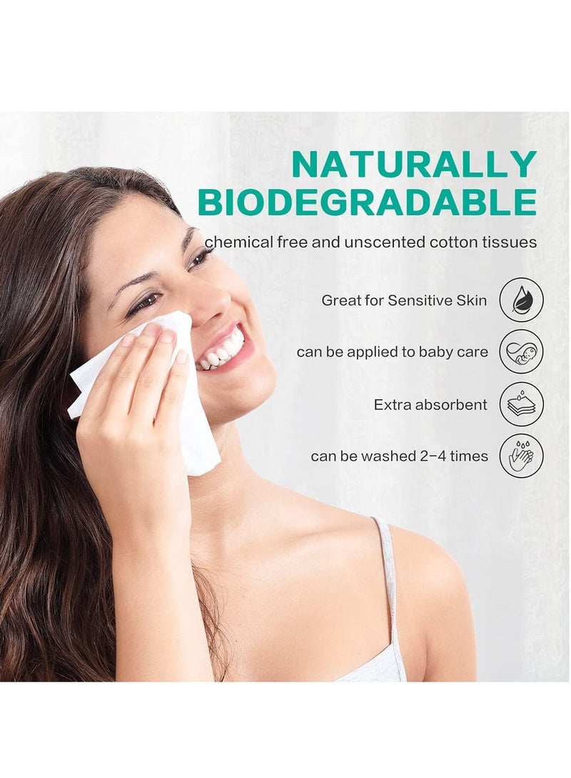 مناديل وجه قابلة للتخلص منها، من فوط القطن اللينة للغاية للتجفيف والبلل في الاستخدام المزدوج - 50 قطعة من فوط الوجه للأطفال حديثي الولادة، مسحات تنظيف عميقة لمستحضرات التجميل للبشرة الحساسة (3 عبوات) - Image 2
