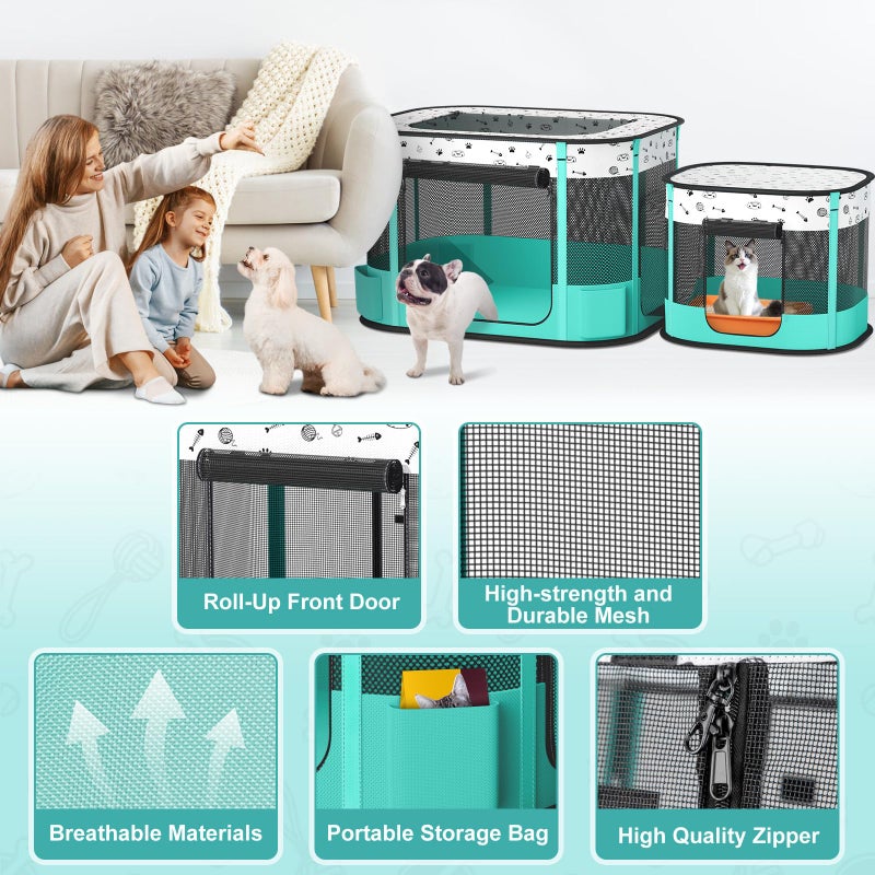 BUFOR Portable Cat Playpen, Foldable Pet Dog Playpen, for Kitten Puppy Play Pen Indoor/Outdoor, Cats Enclosure Cages Tent with Carrying Case, 600D Oxford 8-Rods, 32"x24"x22" - Image 5