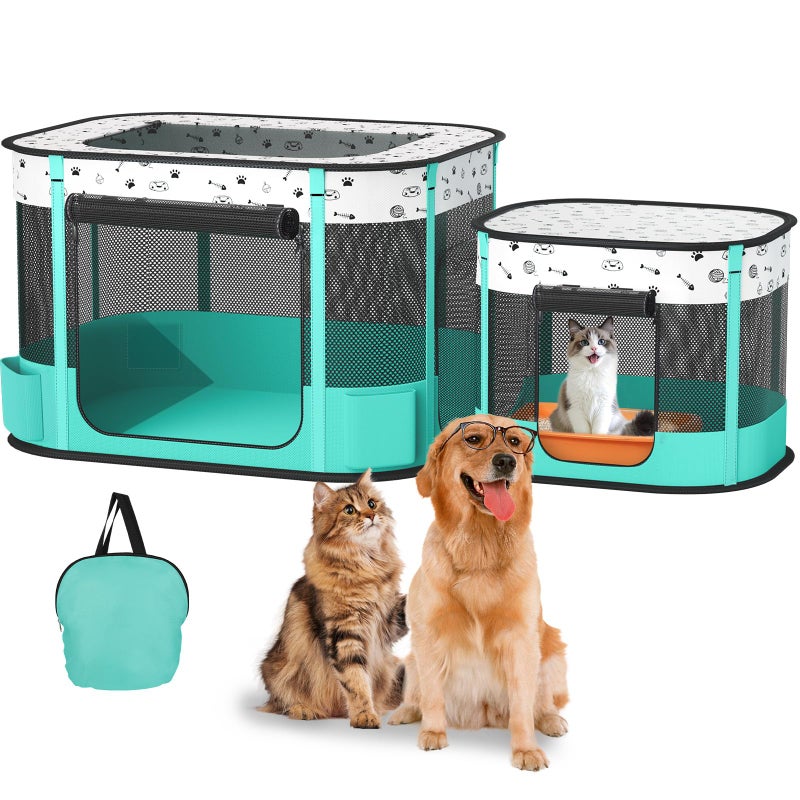 BUFOR Portable Cat Playpen, Foldable Pet Dog Playpen, for Kitten Puppy Play Pen Indoor/Outdoor, Cats Enclosure Cages Tent with Carrying Case, 600D Oxford 8-Rods, 32"x24"x22" - Image 1