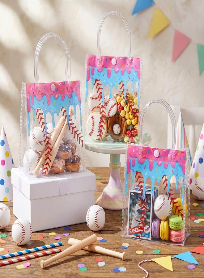 Kolldenn 24 Pcs Baseball Ice Cream Drip Party Favors Clear PVC Gift Bags Baseball Birthday Ice Cream Drip Goodie Snack Treat Bags with Handles for Sport Team Party Supply 6.3 x 5.9 x 3 Inches - Image 3