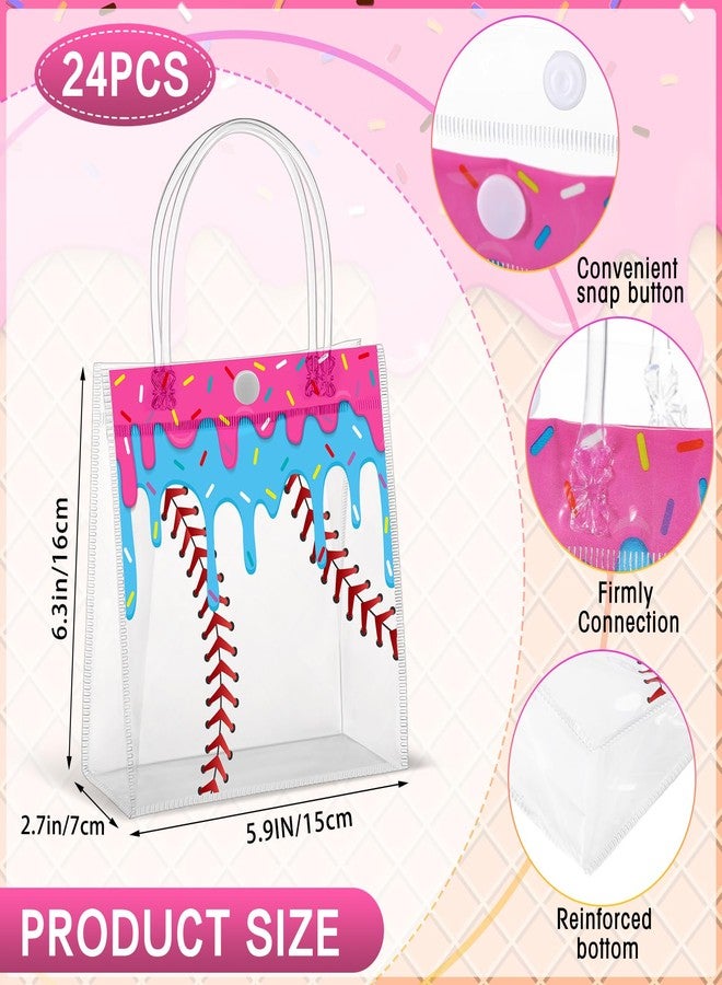 Kolldenn 24 Pcs Baseball Ice Cream Drip Party Favors Clear PVC Gift Bags Baseball Birthday Ice Cream Drip Goodie Snack Treat Bags with Handles for Sport Team Party Supply 6.3 x 5.9 x 3 Inches - Image 2