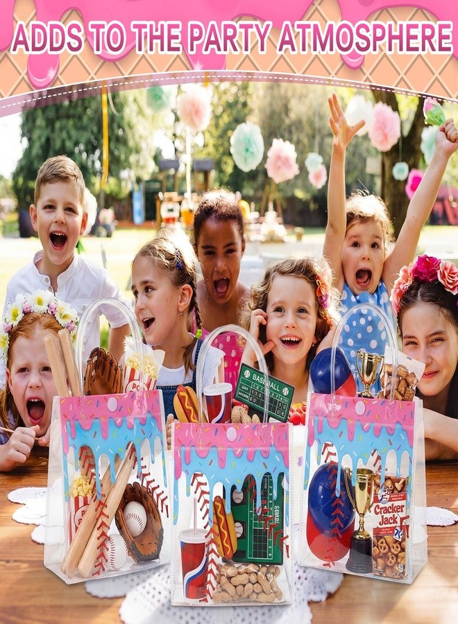 Kolldenn 24 Pcs Baseball Ice Cream Drip Party Favors Clear PVC Gift Bags Baseball Birthday Ice Cream Drip Goodie Snack Treat Bags with Handles for Sport Team Party Supply 6.3 x 5.9 x 3 Inches - Image 5