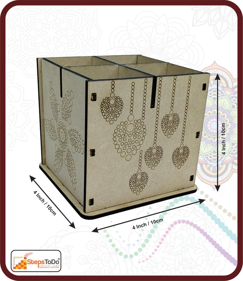 StepsToDo DIY 8 Pieces Artistic Dot Mandala Painting Kit. Dotting Tools (5),Pre-Mark Wooden Keychain (6),10 Hooks Key Holder (1), Desk Organizer (1), Paint Brush, Acrylic Colors, Color Pallet. - Image 5