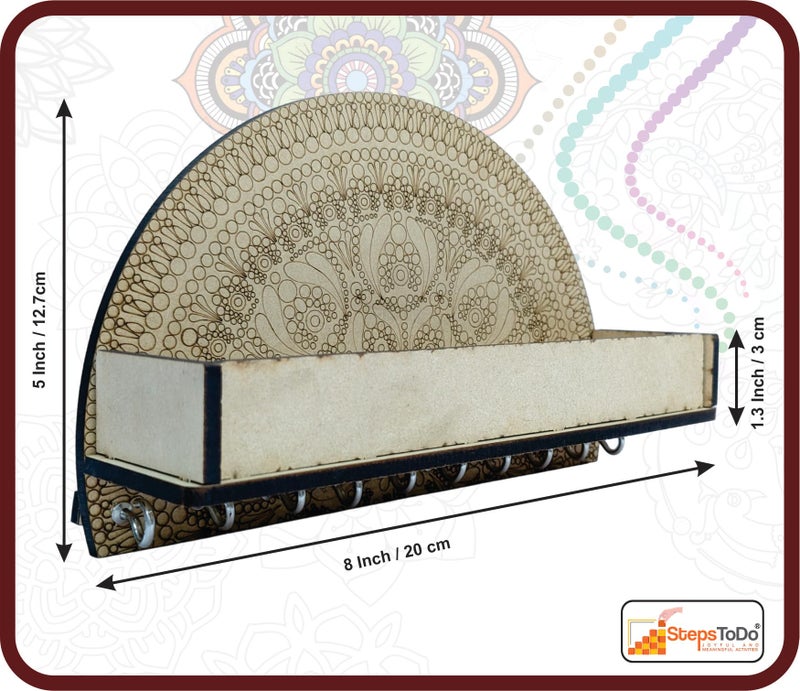 StepsToDo DIY 8 Pieces Artistic Dot Mandala Painting Kit. Dotting Tools (5),Pre-Mark Wooden Keychain (6),10 Hooks Key Holder (1), Desk Organizer (1), Paint Brush, Acrylic Colors, Color Pallet. - Image 4