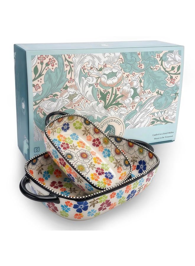 Moqidadii Casserole Dishes for Oven – Polish Pottery Ceramic Baking Dish Set, Oven Safe Ceramic Bakeware, Gift-Ready for Bakers, Thanksgiving, Hostess Gift, Holiday Gift & Fall Decor (Meadow Mosaic) - Image 1