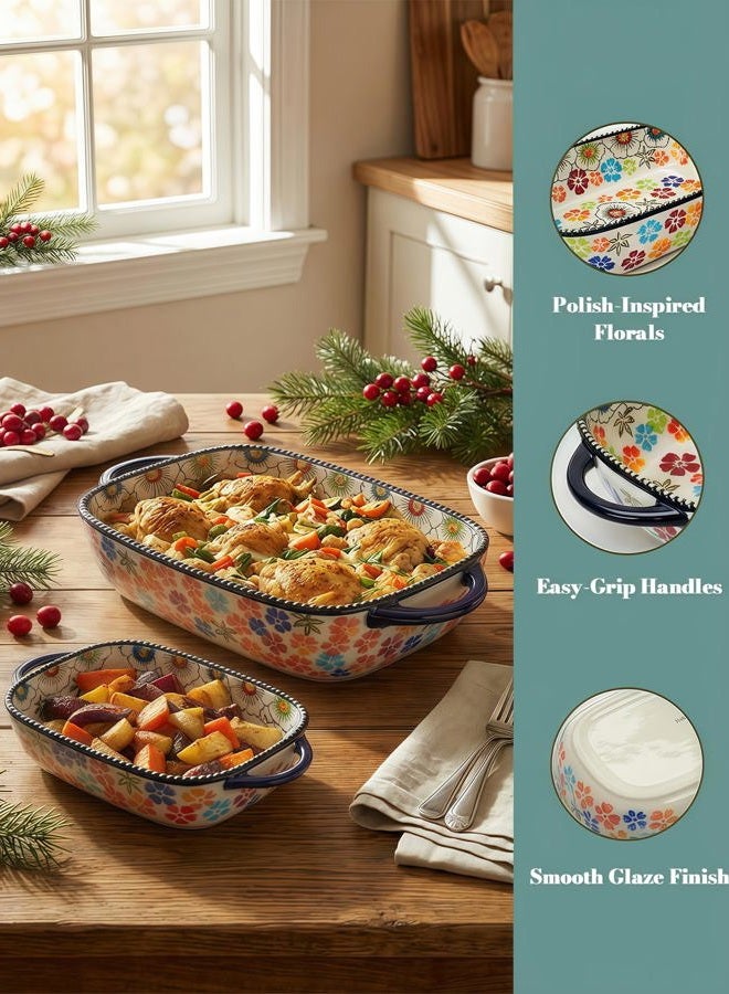 Moqidadii Casserole Dishes for Oven – Polish Pottery Ceramic Baking Dish Set, Oven Safe Ceramic Bakeware, Gift-Ready for Bakers, Thanksgiving, Hostess Gift, Holiday Gift & Fall Decor (Meadow Mosaic) - Image 3