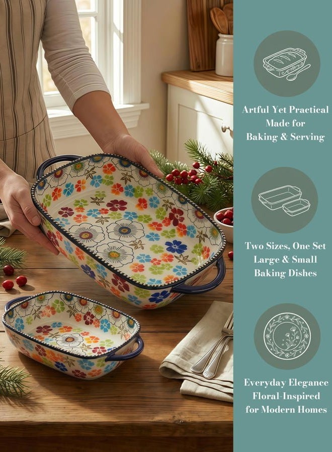 Moqidadii Casserole Dishes for Oven – Polish Pottery Ceramic Baking Dish Set, Oven Safe Ceramic Bakeware, Gift-Ready for Bakers, Thanksgiving, Hostess Gift, Holiday Gift & Fall Decor (Meadow Mosaic) - Image 2