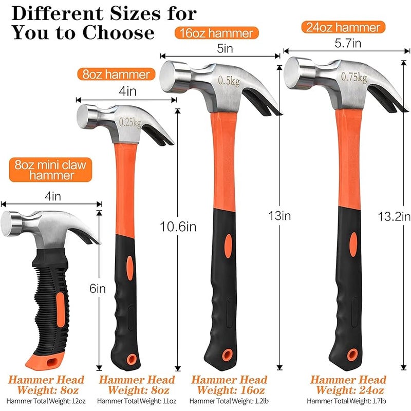 DkOvn 8oz/16oz/24oz Straight Rip Fiberglass General Purpose Claw Hammer, with Smooth Face & Non -slip Grip(8oz Claw Hammer) - Image 2