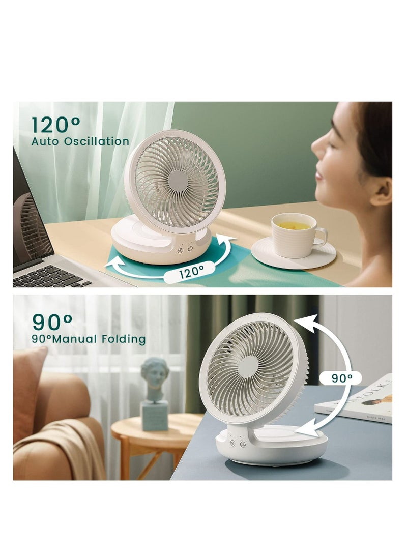 عربست Table Fan, Rechargeable Battery Operated Desk Fan with Auto Oscillation 90 Foldable Ultra Quiet 4 Speeds Light, Portable Air Circulator Fan with Hook, Wall Fan for Bedroom Home Desktop - Image 5
