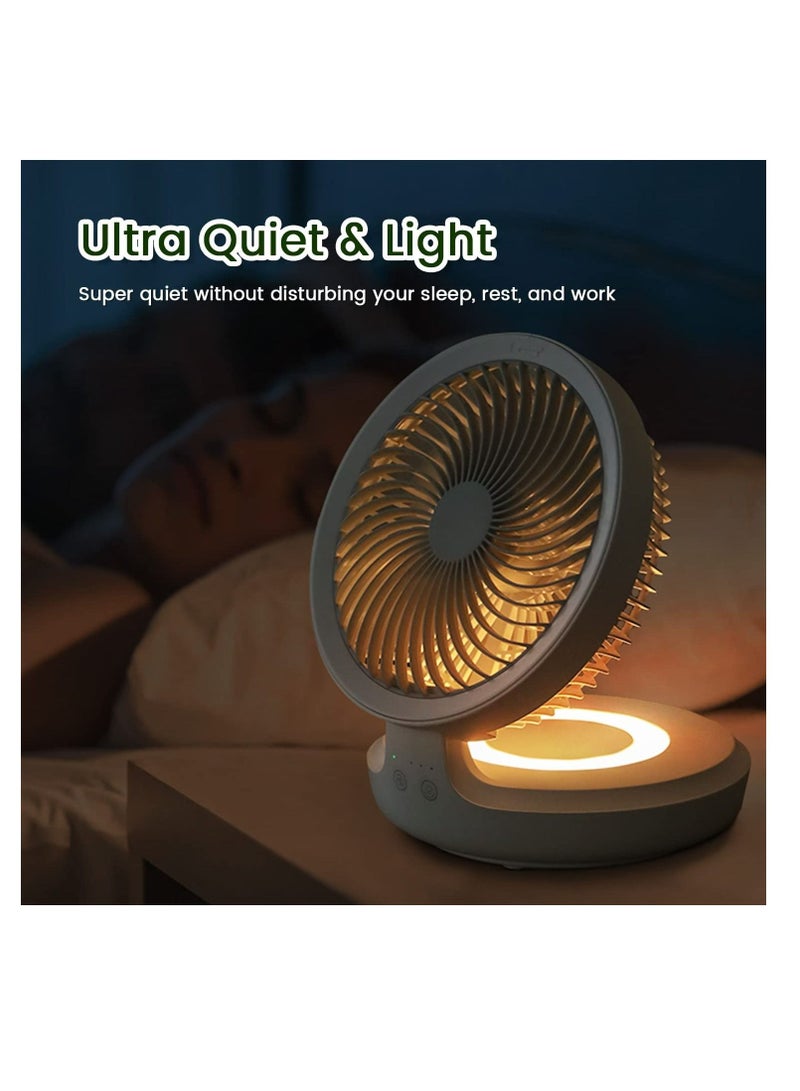 عربست Table Fan, Rechargeable Battery Operated Desk Fan with Auto Oscillation 90 Foldable Ultra Quiet 4 Speeds Light, Portable Air Circulator Fan with Hook, Wall Fan for Bedroom Home Desktop - Image 2