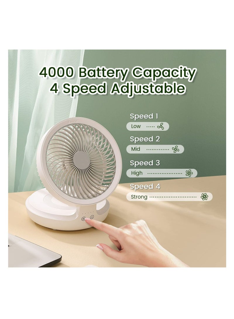 عربست Table Fan, Rechargeable Battery Operated Desk Fan with Auto Oscillation 90 Foldable Ultra Quiet 4 Speeds Light, Portable Air Circulator Fan with Hook, Wall Fan for Bedroom Home Desktop - Image 3