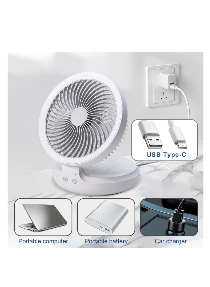 عربست Table Fan, Rechargeable Battery Operated Desk Fan with Auto Oscillation 90 Foldable Ultra Quiet 4 Speeds Light, Portable Air Circulator Fan with Hook, Wall Fan for Bedroom Home Desktop - Image 4
