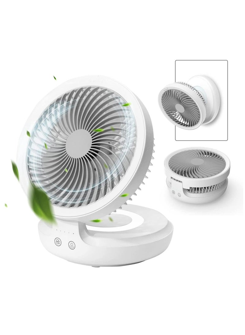 عربست Table Fan, Rechargeable Battery Operated Desk Fan with Auto Oscillation 90 Foldable Ultra Quiet 4 Speeds Light, Portable Air Circulator Fan with Hook, Wall Fan for Bedroom Home Desktop - Image 1