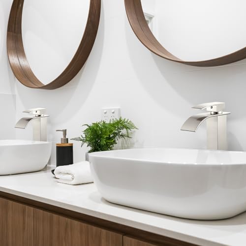 Midanya Vessel Sink Facuet Waterfall Tall Bathroom Faucets Vanity Single Handle 1 Hole Modern with Pop-up Drain and Supply Hoses,Brushed Nickel - Image 3