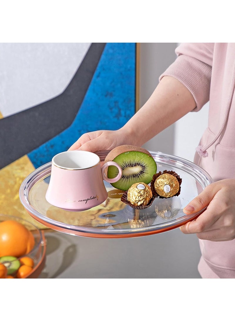 صينية تقديم مقسمة شفافة مع غطاء ومقبض، صينية خضروات مستديرة مع 5 حجرات، صندوق حاوية تخزين الطعام للحلوى والمقبلات والوجبات الخفيفة والفواكه المجففة والمكسرات والخضروات (دائرية - بيضاء) - Image 4