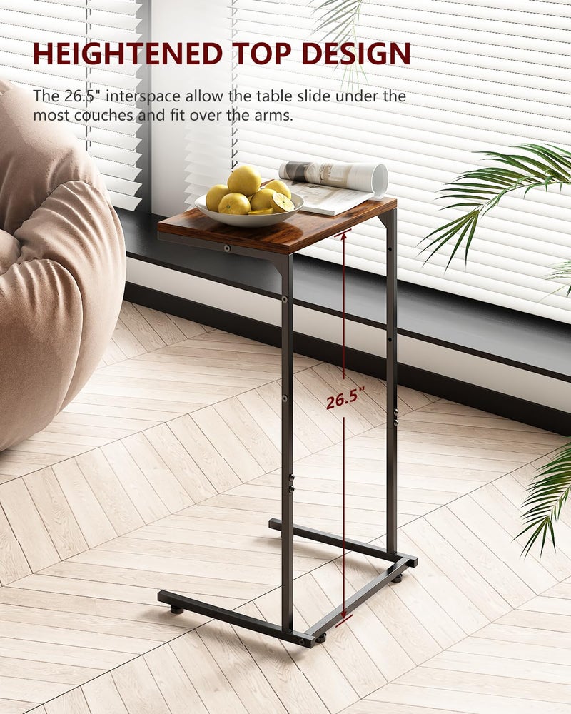 Vantic C Shaped End Table, Small Side Table for Couch and Recliner, Slide Under Sofa Tray Desk with Storage Bag for Living Room and Bedroom, Rustic Brown - Image 5