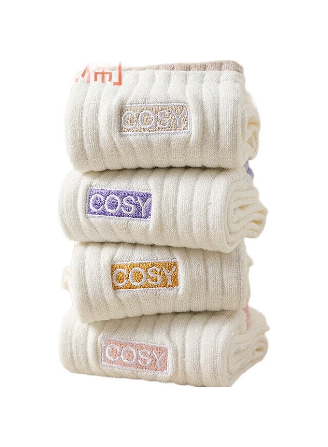 MIIOW 5-Pair Summer Mid-Calf Women'S Socks, Double Rib Embroidered Soft Breathable Cotton Letter Socks, One Size Fits All - Image 1