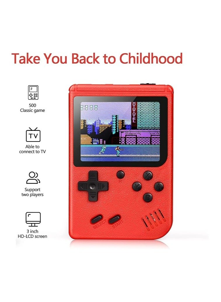 Handheld Game Console – Retro Video Game Player with 500 Classic Games – 3” Color Screen, Two-Player Support, TV Connectivity & Rechargeable Battery – Perfect Gift for Kids & Adults (Red) - Image 2