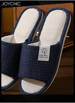 Joychic New Style Men Home Linen Slipper Indoor Non-slip Wear-resistant Bedroom Slipper Sweat-absorbing and Breathable Flat Slides for All Seasons Navy Blue  - Image 3