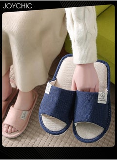 Joychic New Style Men Home Linen Slipper Indoor Non-slip Wear-resistant Bedroom Slipper Sweat-absorbing and Breathable Flat Slides for All Seasons Navy Blue  - Image 2