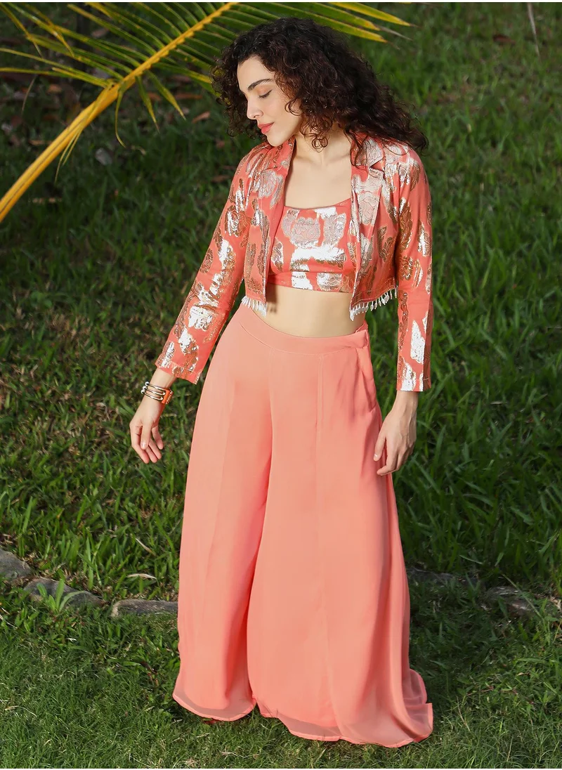  قصة Women's Salmon Pink Plume Threads Co-Ord Set