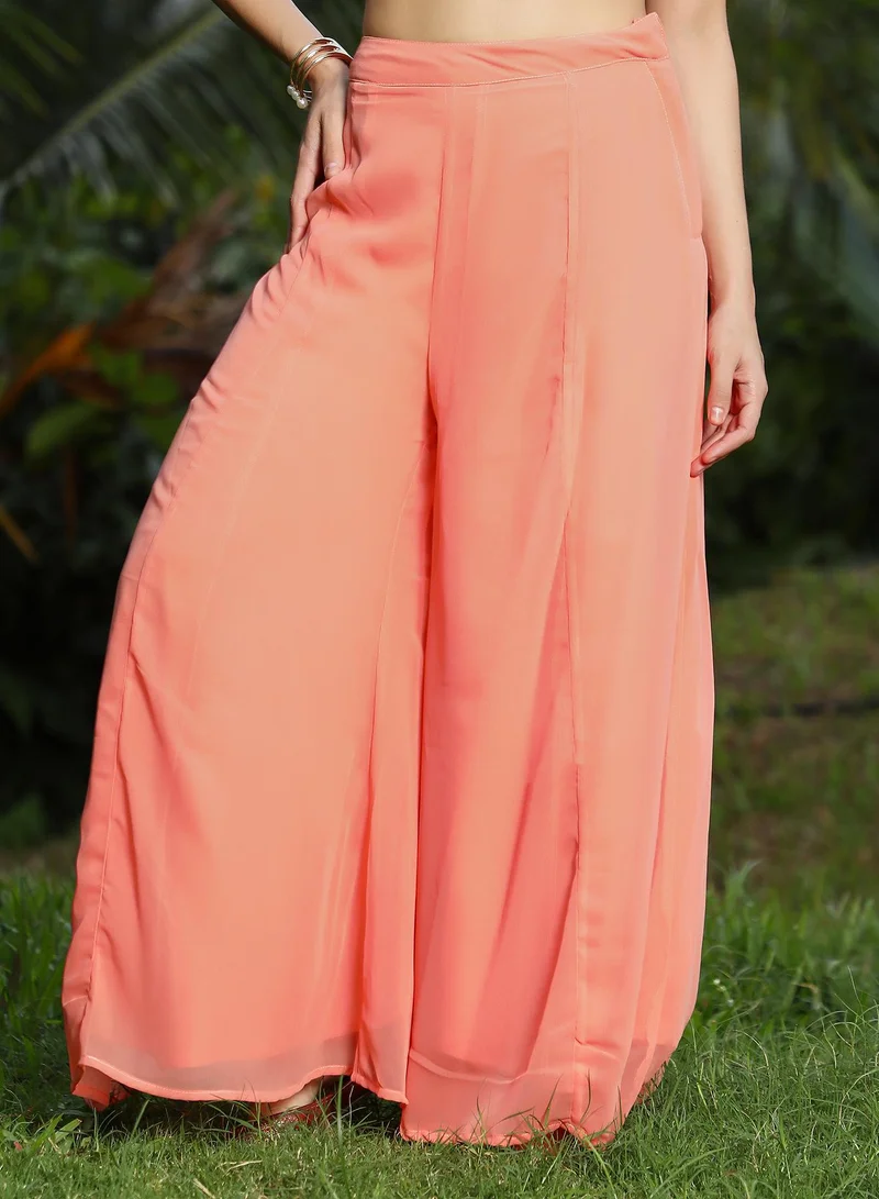  قصة Women's Salmon Pink Plume Threads Co-Ord Set