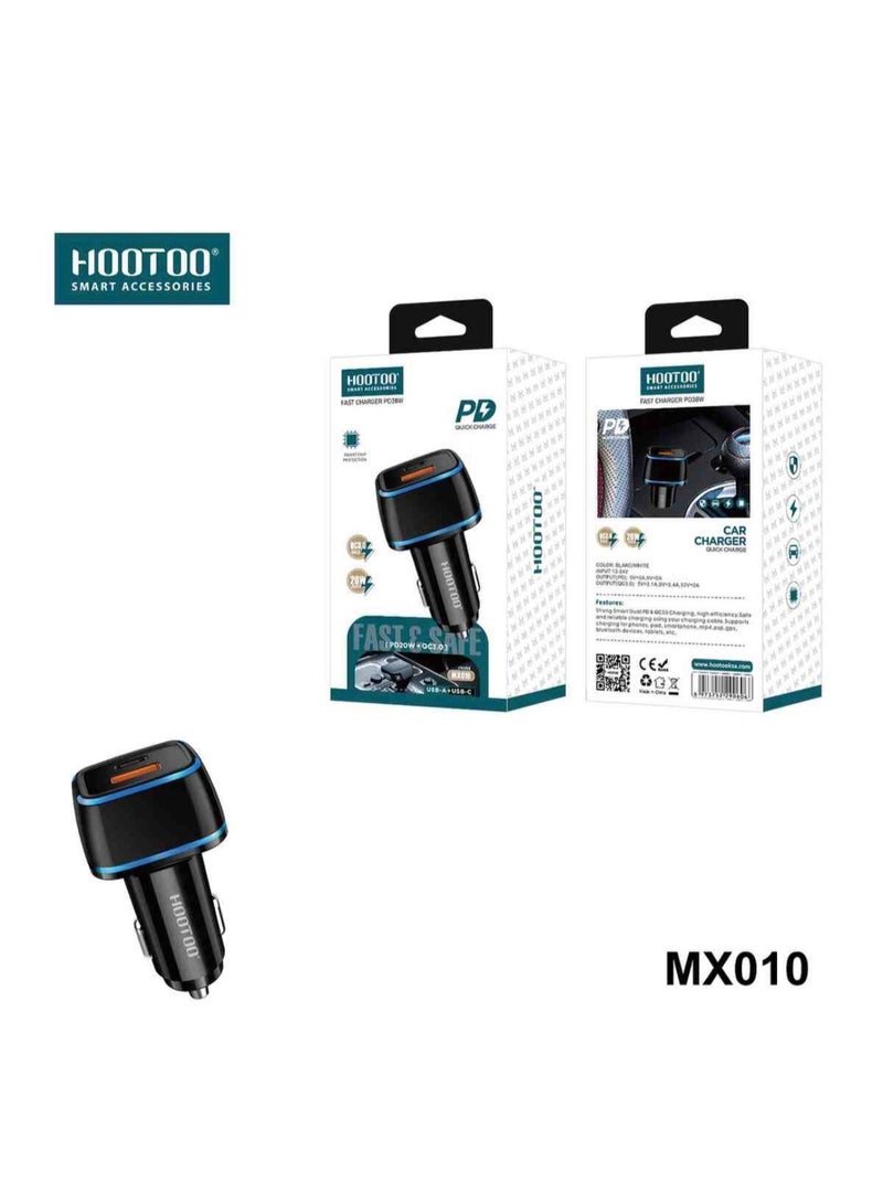 هوتو شاحن سيارة هوتو MX010 – شحن سريع PD & QC3.0 مزدوج احصل على تجربة شحن فائق السرعة والذكاء داخل سيارتك مع شاحن السيارة هوتو MX010. يجمع الشاحن بين تقنيتي Power Delivery وQuick Charge 3.0 ليمنحك أفضل أداء وأعلى أمان أثناء الشحن، مع تصميم مدمج يناسب جميع السيارات. - Image 2