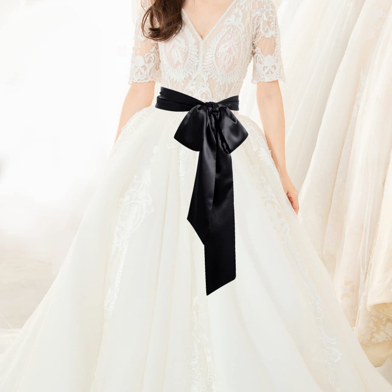 obmwang Wedding Satin Sash Belt for Special Occasion Dress Bridal Sash 4'' Wide Double Side, Black - Image 3