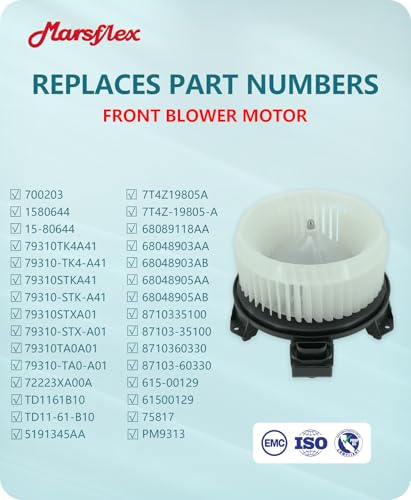 Marsflex Front Blower Motor 700203 for 2007-2018 Dodge Ram 1500 2500 3500, for 2007-2017 Honda CRV Accord Pilot Odyssey, 2008 2009 2010 2011 2012 2013 2014 2015 2016 for Jeep Patriot Wrangler - Image 3
