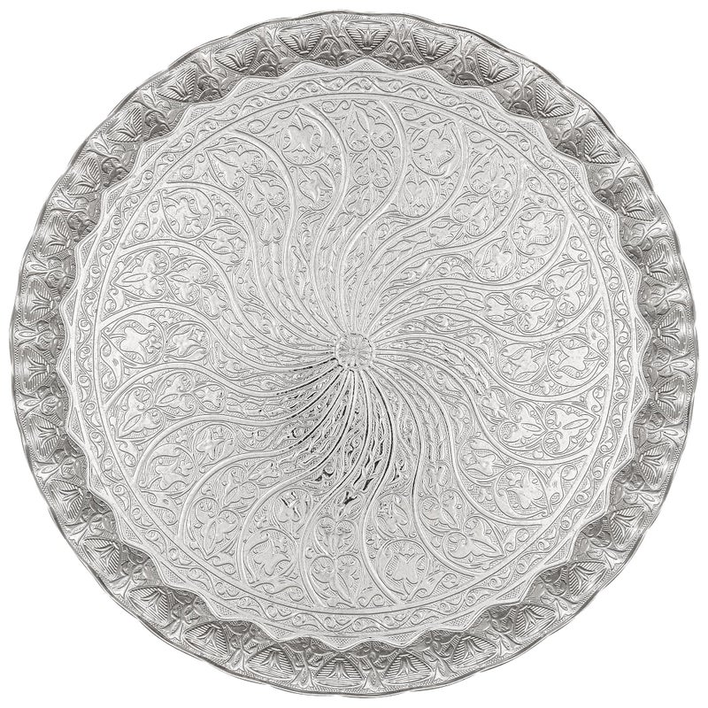 Alisveristime Turkish Ottoman Coffee Tea Serving Tray 118 Inches Wavy Zamac Tray with Traditional Motifs Available in Five Color Variations Silver