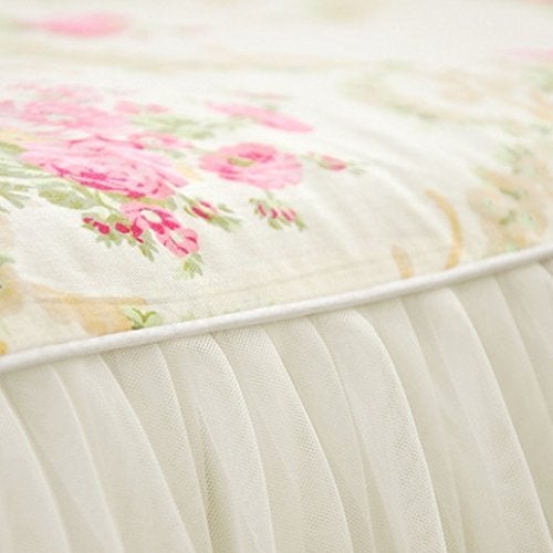 LELVA Dust Ruffled Bed Skirts Queen Size Wrap Around Lace Bed Ruffle with Platform 18 inch Deep Drop Cotton Floral Girls Bed Sheets White - Image 3