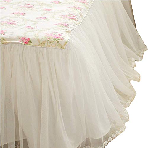 LELVA Dust Ruffled Bed Skirts Queen Size Wrap Around Lace Bed Ruffle with Platform 18 inch Deep Drop Cotton Floral Girls Bed Sheets White - Image 1