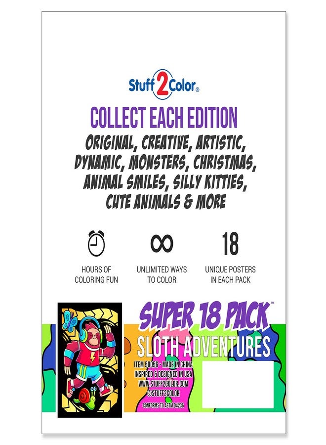 Stuff2Color Super Pack of 18 Fuzzy Velvet Coloring Posters (Sloth Adventures) - Arts & Crafts for Girls and Boys - Great for After School, Travel, Planes, Group Activities, and Coloring with Friends - Image 4