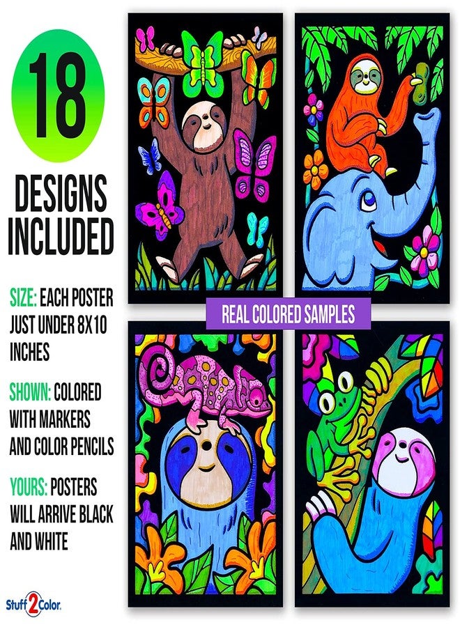 Stuff2Color Super Pack of 18 Fuzzy Velvet Coloring Posters (Sloth Adventures) - Arts & Crafts for Girls and Boys - Great for After School, Travel, Planes, Group Activities, and Coloring with Friends - Image 3