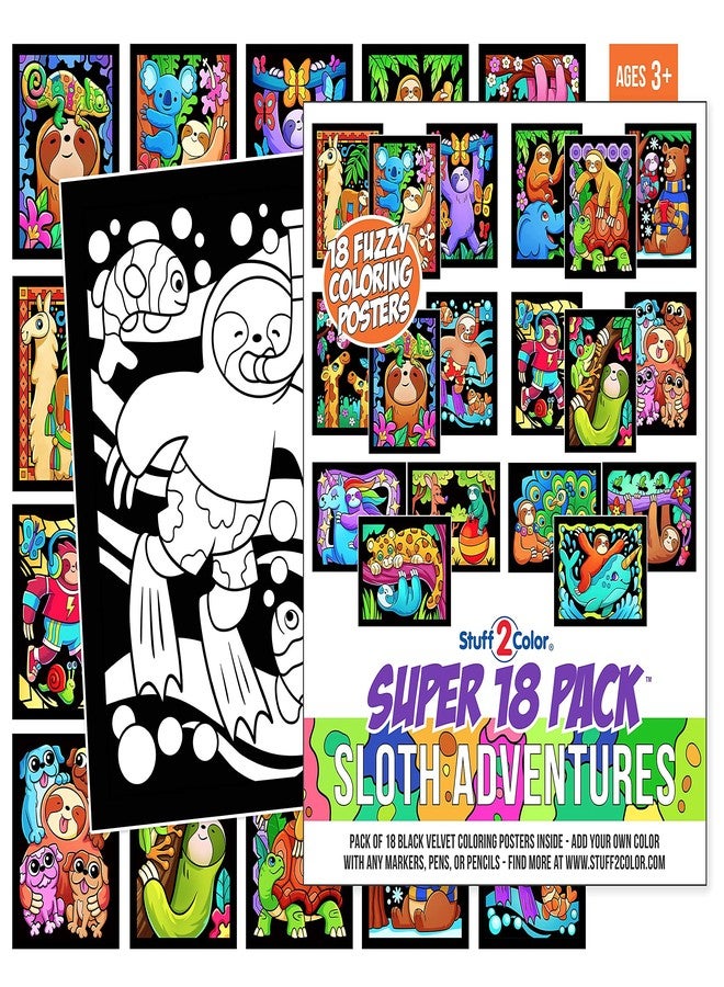 Stuff2Color Super Pack of 18 Fuzzy Velvet Coloring Posters (Sloth Adventures) - Arts & Crafts for Girls and Boys - Great for After School, Travel, Planes, Group Activities, and Coloring with Friends - Image 5