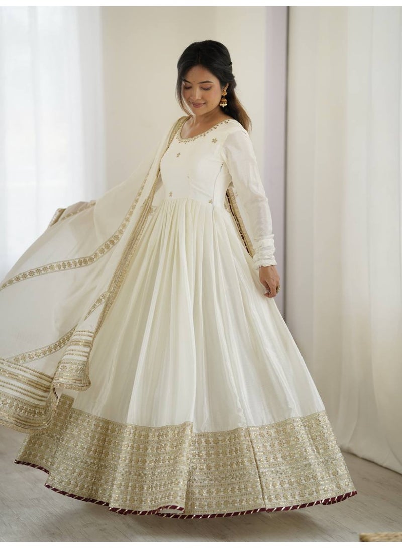Super Asian Elegant Silk Gown Set with Thread & Sequence Work – Full-Stitched Pant and Matching Silk Dupatta - Image 2