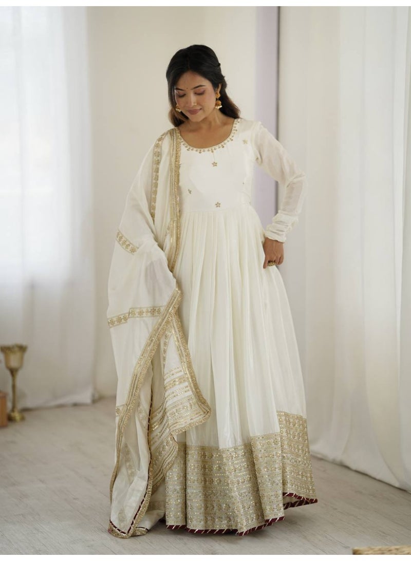 Super Asian Elegant Silk Gown Set with Thread & Sequence Work – Full-Stitched Pant and Matching Silk Dupatta - Image 4