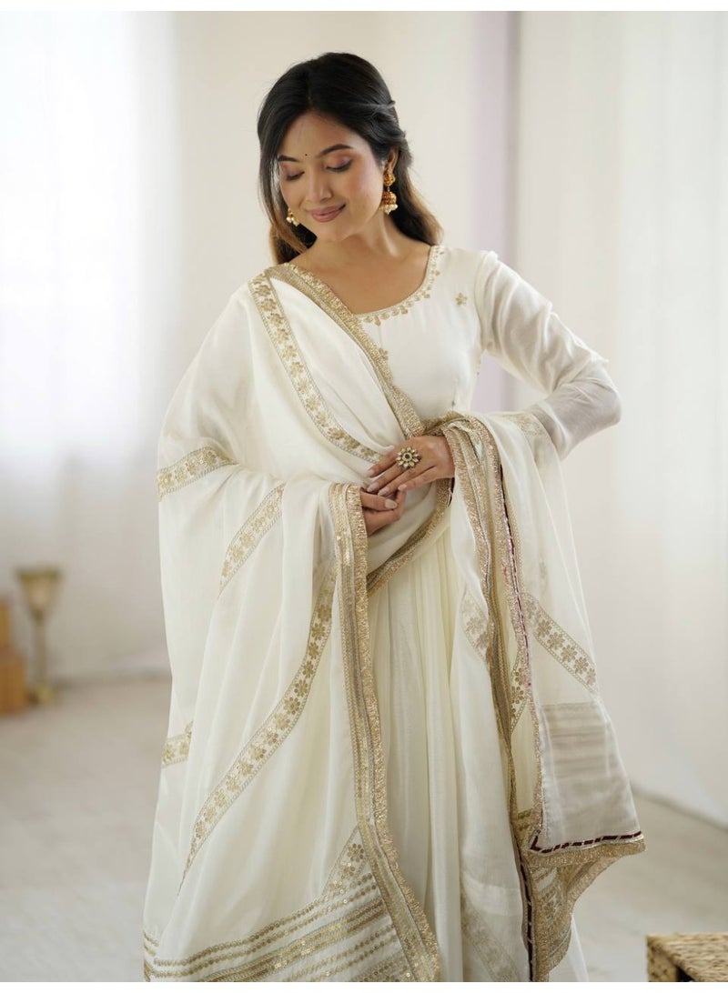 Super Asian Elegant Silk Gown Set with Thread & Sequence Work – Full-Stitched Pant and Matching Silk Dupatta - Image 5