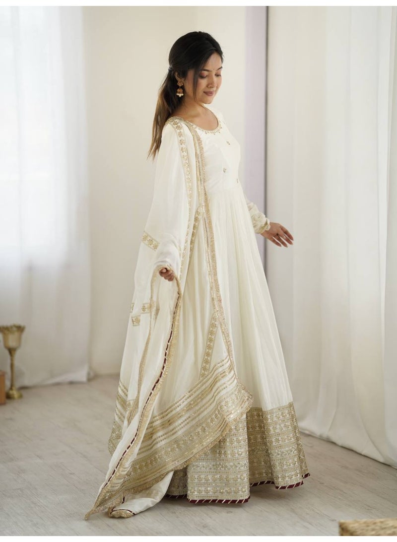 Super Asian Elegant Silk Gown Set with Thread & Sequence Work – Full-Stitched Pant and Matching Silk Dupatta - Image 3