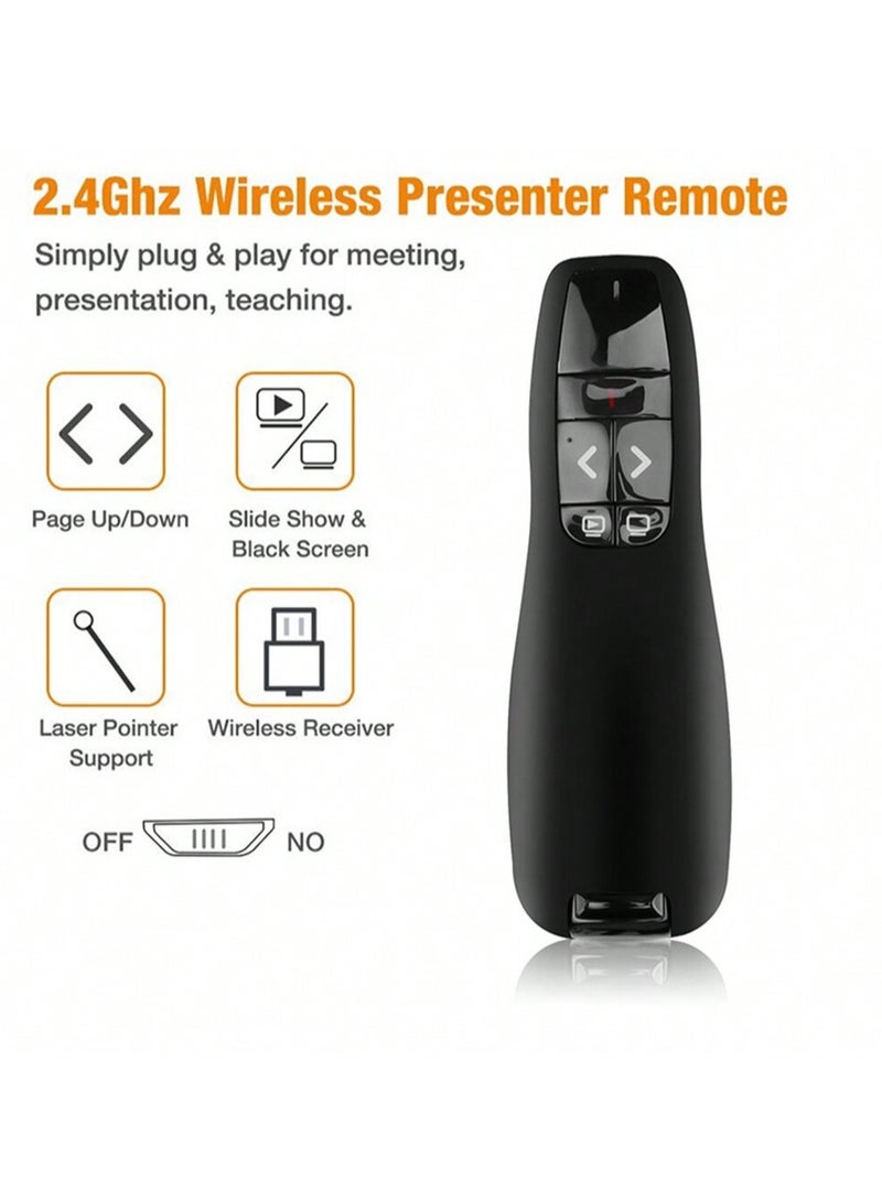 2.4Ghz Wireless Presenter With Red Laser Pointer, PowerPoint Presentation Clicker for Windows and Mac, Remote Control for Slideshows, Keynote and More