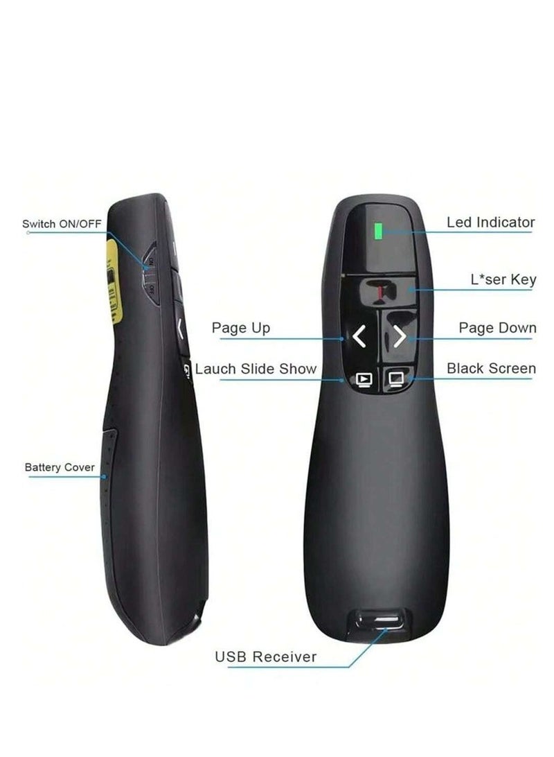 2.4Ghz Wireless Presenter With Red Laser Pointer, PowerPoint Presentation Clicker for Windows and Mac, Remote Control for Slideshows, Keynote and More