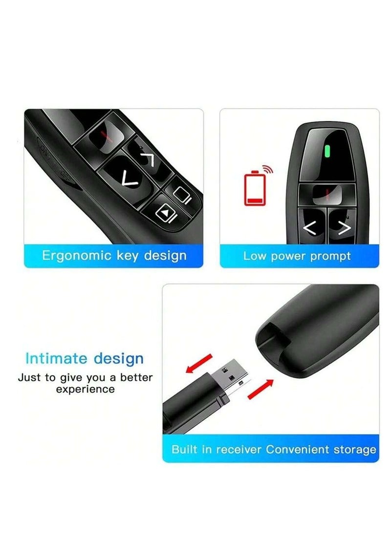 2.4Ghz Wireless Presenter With Red Laser Pointer, PowerPoint Presentation Clicker for Windows and Mac, Remote Control for Slideshows, Keynote and More