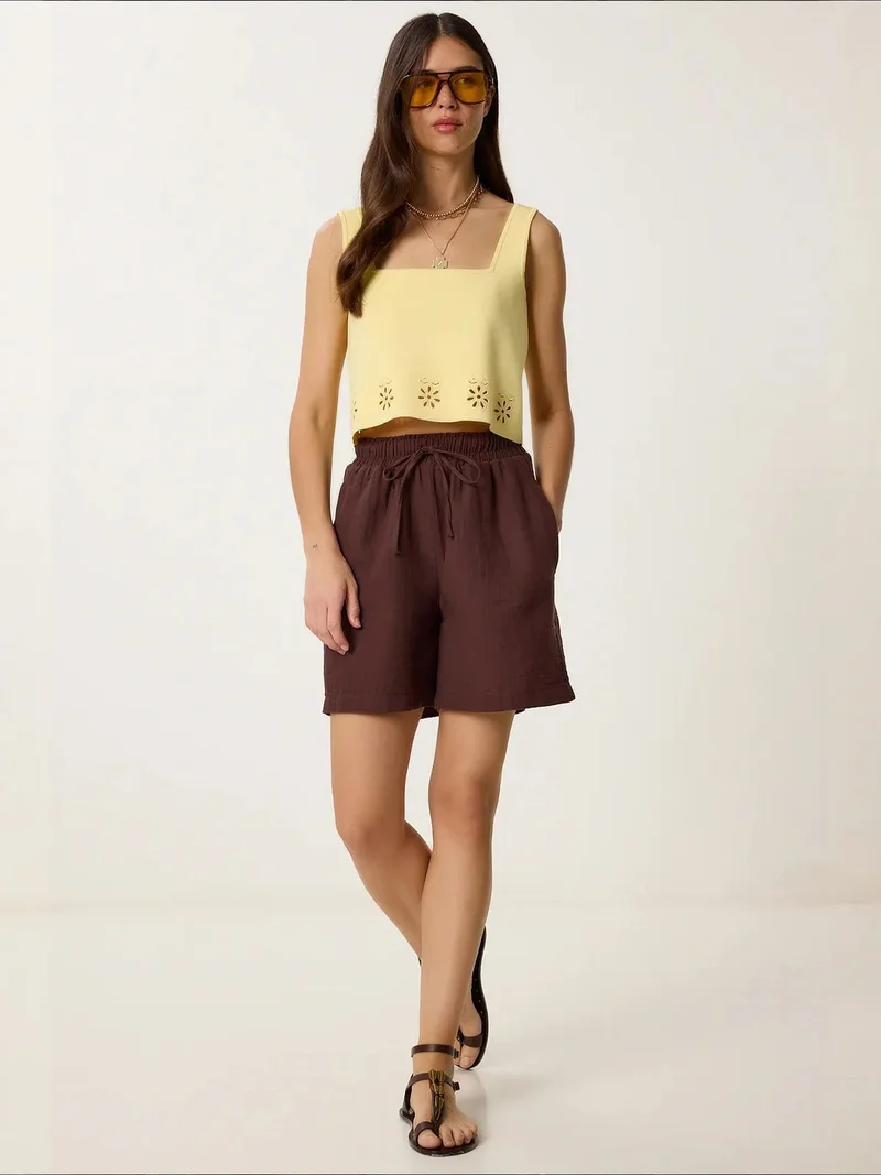 هابينس اسطنبول ISTANBUL High Waist Wide Leg Cotton Shorts