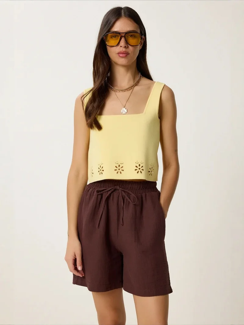 هابينس اسطنبول ISTANBUL High Waist Wide Leg Cotton Shorts