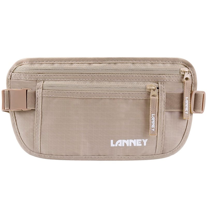 LANNEY Money Belt for Travel, Slim RFID Blocking Women and Men Hidden Travel Pouch Under Clothes, Passport Holder Protect Cash, Documents, Credit Card, Bonus 2 RFID Sleeves  - Image 1