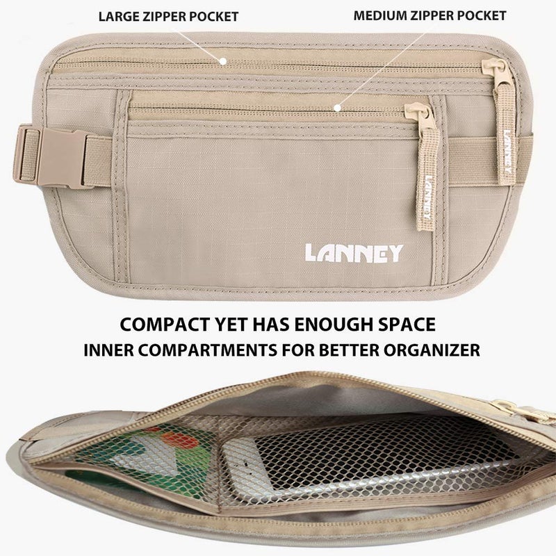 LANNEY Money Belt for Travel, Slim RFID Blocking Women and Men Hidden Travel Pouch Under Clothes, Passport Holder Protect Cash, Documents, Credit Card, Bonus 2 RFID Sleeves  - Image 4