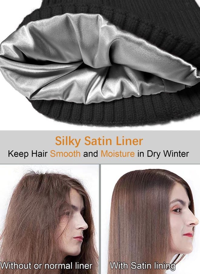 vidsel Satin Lined Wool Beanie Hat for Women Men Winter Cold, Warm Knit Fashion Cuffed Beanie Skull Cap Watch Cap, 1-black, 6 1/2-7 3/8 - Image 3