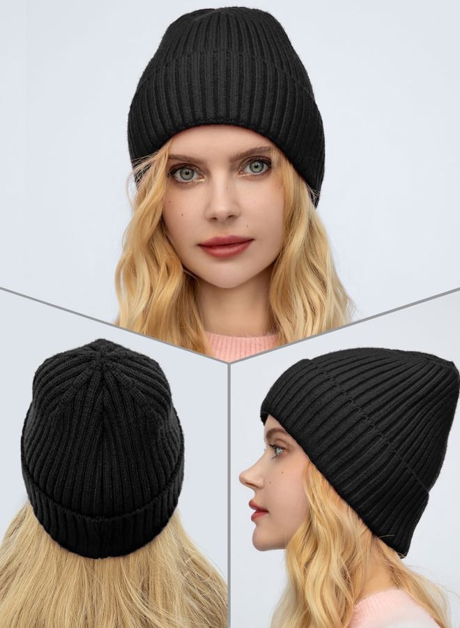 vidsel Satin Lined Wool Beanie Hat for Women Men Winter Cold, Warm Knit Fashion Cuffed Beanie Skull Cap Watch Cap, 1-black, 6 1/2-7 3/8 - Image 2