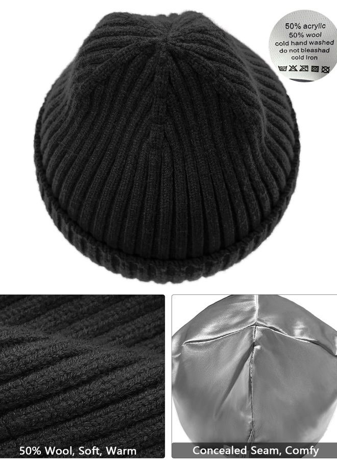 vidsel Satin Lined Wool Beanie Hat for Women Men Winter Cold, Warm Knit Fashion Cuffed Beanie Skull Cap Watch Cap, 1-black, 6 1/2-7 3/8 - Image 4